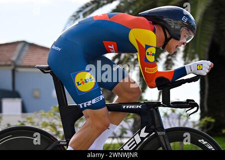 Lido Di Camaiore, Italien. März 2024. Jonathan Mailand (Lidl-Trek) im Einsatz während des 59. Tirreno-Adriatico 2024, Stage 1, ein 10 km langes Einzelzeitfahren von Lido di Camaiore nach Lido di Camaiore - ITT - am 04. März 2024 in Lido di Camaiore, Toskana. (Foto: Fabio Ferrari/LaPresse) Credit: LaPresse/Alamy Live News Stockfoto