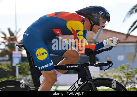 Lido Di Camaiore, Italien. März 2024. Jonathan Mailand (Lidl-Trek) im Einsatz während des 59. Tirreno-Adriatico 2024, Stage 1, ein 10 km langes Einzelzeitfahren von Lido di Camaiore nach Lido di Camaiore - ITT - am 04. März 2024 in Lido di Camaiore, Toskana. (Foto: Fabio Ferrari/LaPresse) Credit: LaPresse/Alamy Live News Stockfoto