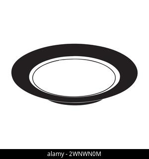Symbol für Platte, Gabel und Messer in flacher Ausführung. Symbol „Lebensmittel“ Symbol „isolierte Platte“. Illustration des flachen Vektors in Schwarz auf weißem Hintergrund. EPS 10 Stock Vektor