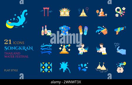 Songkran Icon flacher Stil für Feier thailand Wasserfestival buddhismus Neujahrsvektor Stock Vektor