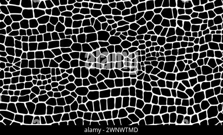 Dinosaurier-, Krokodil- und Schlangenreptilienhautmuster, Vektortierlederhintergrund. Schwarzes und weißes Muster aus Krokodil- oder Schlangenhaut aus Python-, Alligator- oder Kobra-Leder für Stoffdruck Stock Vektor