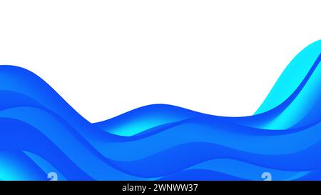 Welle mit Schatten. Abstrakte blaue Linien auf weißem Hintergrund. Strichgrafik. Vektorabbildung. Dunkler abstrakter Hintergrund mit leuchtender Welle. Glänzend. Stockfoto