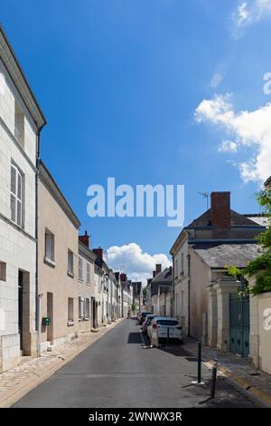 Europa, Frankreich, Centre-Val de Loire, Montrichard, Rue de Sully (typische Wohnstraße im Stadtzentrum) Stockfoto