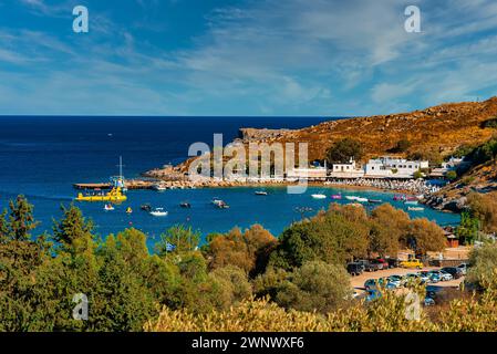 Pallas Strand in Lindos auf der Insel Rhodos in Griechenland. Stockfoto
