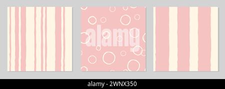 Set aus drei nahtlosen, bunten Streifenmustern. Sanfte trendige abstrakte Illustrationen. Handgezeichnete geometrische Linien nahtlose Muster mit Streifenlinien Stock Vektor