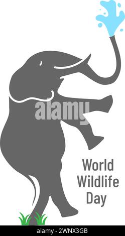 Elefant spielt mit Wasser in flacher Ausführung Stock Vektor