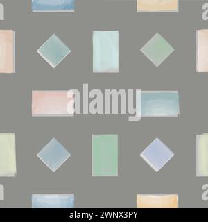 Stylisches, nahtloses Muster mit geometrischer Linie. Künstlerische Minimal-ornamentale Aquarelltextur im abstrakten Mosaikstil Stock Vektor
