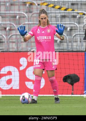 Parramatta, Australien. März 2024. Kaylie Ann Collins von Western Sydney Wanderers FC wird während des 18. Runde-Spiels der Liberty A-League 2023/24 zwischen Western Sydney Wanderers FC und Sydney FC im CommBank Stadium in Aktion gesehen. Endstand Sydney FC 2:0 Western Sydney Wanderers. Quelle: SOPA Images Limited/Alamy Live News Stockfoto