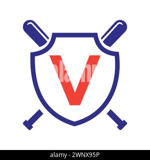 Letter V Baseball Logo Design Vektor Vorlage. Baseball Club Symbol Stock Vektor