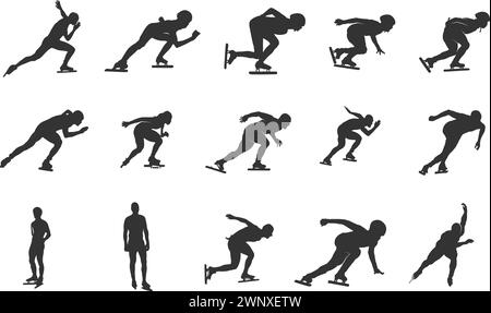 Speed Skating Silhouetten, Speed Skater Silhouetten, Speed Skating, Speed Skating Vektor Illustration Stock Vektor