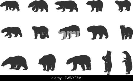 Polar Bär Silhouetten, Polar Bär Vektor Illustration, Polar Bär Vektor, Bär Silhouetten, Polar Bär Clipart Stock Vektor