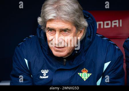 März 2024; Metropolitano Stadium, Madrid, Spanien, spanischer La Liga Fußball, Atletico Madrid gegen Real Betis; Trainer Pellegrini von Real Betis Stockfoto