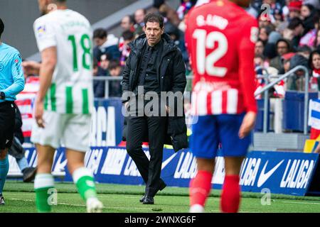 3. März 2024; Metropolitano Stadium, Madrid, Spanien, spanischer La Liga Fußball, Atletico Madrid gegen Real Betis; Simeone Caoch von Atletico Stockfoto