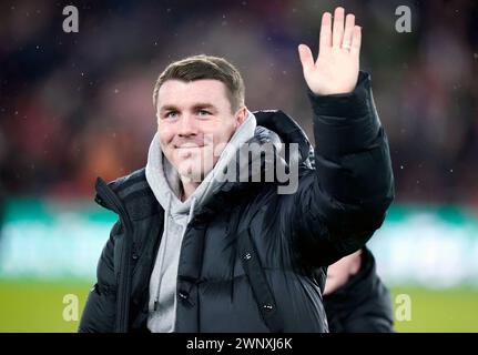 John Fleck winkt vor dem Spiel der Premier League in der Bramall Lane, Sheffield, vor. Bilddatum: Montag, 4. März 2024. Stockfoto