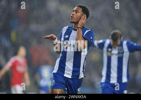 3. März 2024: Porto, Portugal: Casper Tengstedt aus Benfica, FC Porto gegen Benfica; Danny Namaso aus Porto feiert sein Tor Stockfoto