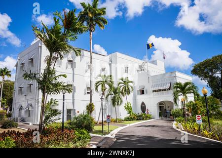 Das Barbadian State House, auch bekannt als Government House. Das 1755 erbaute Herrenhaus aus dem 18. Jahrhundert ist die offizielle Residenz des Präsidenten von Barbados. Stockfoto