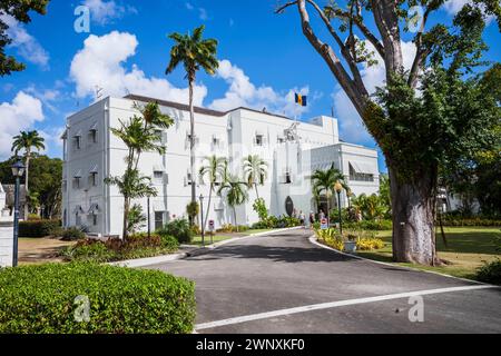 Das Barbadian State House, auch bekannt als Government House. Das 1755 erbaute Herrenhaus aus dem 18. Jahrhundert ist die offizielle Residenz des Präsidenten von Barbados. Stockfoto