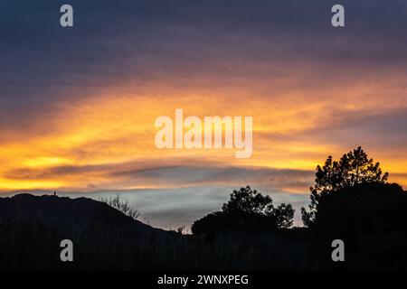 Site de Paulilles - Coucher de soleil sur la Tour Madeloc Stockfoto