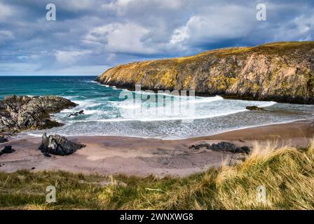 Sango Bay Beach an der nördlichsten Küste Schottlands, direkt außerhalb von Durness im Sutherland District, direkt an der A838 Road, United Ki Stockfoto