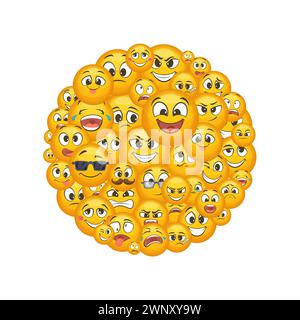 Emoticons.Circle Form mit lustigen Gesichtern verschiedener Emotionen Stock Vektor