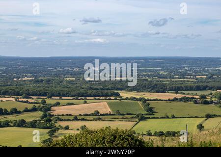 Blick auf Felder und Ackerland von Fulking Hill an einem Sommertag Stockfoto