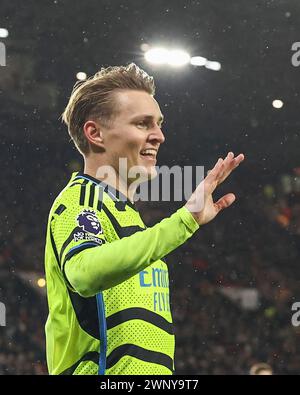 Bramall Lane, Sheffield, Großbritannien. März 2024. Premier League Football, Sheffield United gegen Arsenal; Martin Odegaard von Arsenal feiert, nachdem er in der 5. Minute das Eröffnungstor erzielte und es 0-1 erzielte. Credit: Action Plus Sports/Alamy Live News Stockfoto