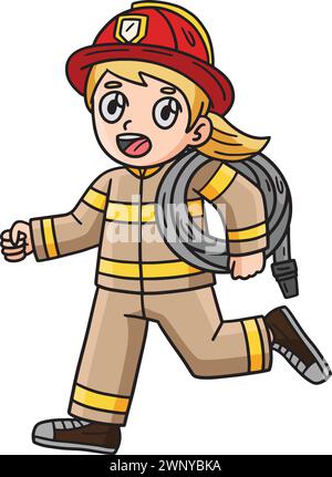 Feuerwehrmann mit Wasserschlauch Cartoon Clipart Stock Vektor