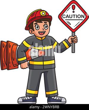 Feuerwehrmann mit einem Sicherheitsschild Cartoon Clipart Stock Vektor