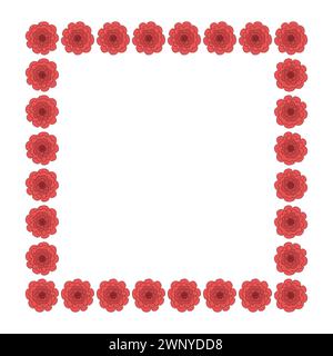 Quadratischer Rahmen von roten Rosenblumen, Frühlingsdesignelement, Vektorillustration Stock Vektor
