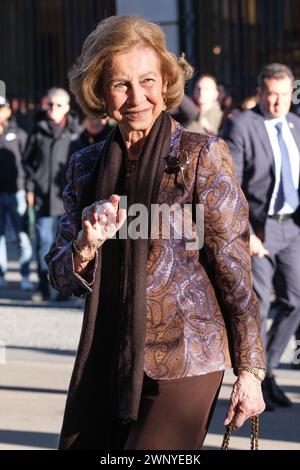 Madrid, Spanien. März 2024. Königin Sofia nimmt am 4. März 2024 an der Real Academia de Bellas Artes in Madrid, Spanien, an den „Iberoamerican Patronage Awards“ der Callia Foundation 2024 Teil. (Foto: Oscar Gonzalez/SIPA USA) (Foto: Oscar Gonzalez/SIPA USA) Credit: SIPA USA/Alamy Live News Stockfoto