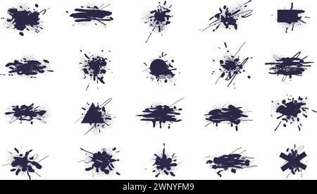Splatter-Schlamm-Effekt. Tintenspritzer Schmutz Rußpartikel, Graffiti Blob Fleck Grunge Pinselstrich Texturspray Spritzer schmutzige schwarze Abstrich Design Dekoration, Vektor Illustration von Spritzer Farbe Spray Stock Vektor