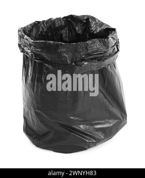 Schwarzer Plastikmüllbeutel isoliert auf weiß Stockfoto