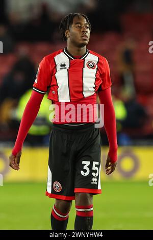 Andre Brooks von Sheffield United während des Premier League-Spiels Sheffield United gegen Arsenal in der Bramall Lane, Sheffield, Vereinigtes Königreich. März 2024. (Foto: Mark Cosgrove/News Images) in, am 4. März 2024. (Foto: Mark Cosgrove/News Images/SIPA USA) Credit: SIPA USA/Alamy Live News Stockfoto