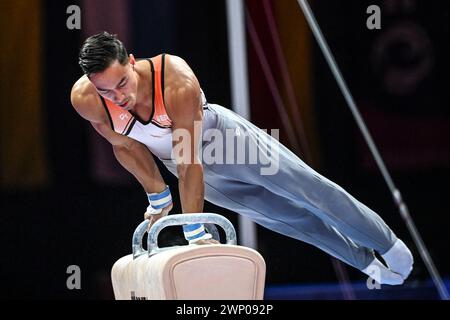 Loran de Munck (Niederlande, Silbermedaille). Europameisterschaften München 2022: Kunstturnen, Männerfinale Stockfoto