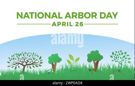 National Arbor Day wird jedes Jahr am 26. April gefeiert, Vektorbanner, Flyer, Poster und Social Media Template Design. Stock Vektor