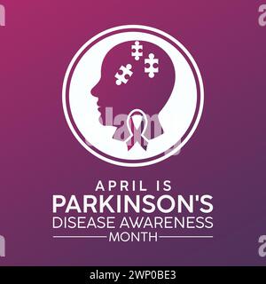 National Parkinson's Disease Awareness Month beobachtet jedes Jahr im April, Vektor Banner, Flyer, Poster und Social medial Template Design. Stock Vektor