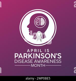 National Parkinson's Disease Awareness Month beobachtet jedes Jahr im April, Vektor Banner, Flyer, Poster und Social medial Template Design. Stock Vektor