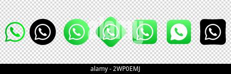 Sammlung verschiedener WhatsApp-Websymbole. Social-Media-Logo. Strichkunst und flacher Stil. Vektorlinien-Symbol für Unternehmen und Werbung. Transparentes bac Stock Vektor