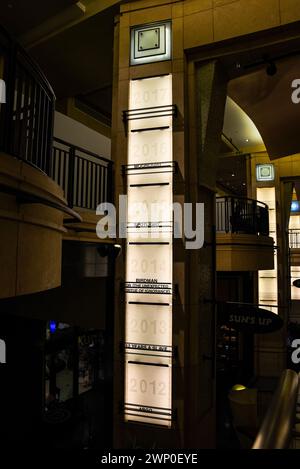 Ein Foto von einer Säule im Dolby Theatre aus dem Jahr 2017 mit den Oscar Winners for Best Picture von 2012 bis 2016 in Los Angeles, Kalifornien Stockfoto