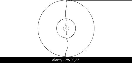 Schallplatten-Audioaufzeichnung mit kontinuierlicher Linienzeichnung. Vintage-LP-Scheibe, gezeichnet in einzeiliger Art. Vektorabbildung Stock Vektor
