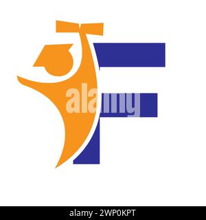 Design des Logos für Bildungszwecke mit Buchstabe F. Graduierungssymbol Mit Dem Symbol „Human Holding“ Für Graduierungspapier Stock Vektor