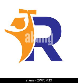 Design des Letter R Education Logos. Graduierungssymbol Mit Dem Symbol „Human Holding“ Für Graduierungspapier Stock Vektor