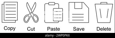 Symbole kopieren, einfügen, ausschneiden, speichern und löschen. Vektorabbildung, EPS10 Stock Vektor