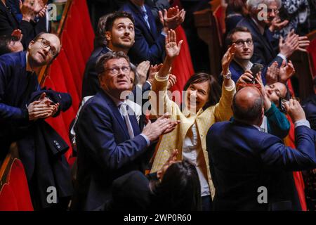 © PHOTOPQR/LE PARISIEN/olivier corsan ; Versailles ; 04/03/2024 ; Laurence Rossignol, sénatrice Versailles, Frankreich, 4. märz 2024. Les parlementaires, députés et sénateurs, se sont réunis en Congrès Parlementaire pour la révision de la Constitution qui y intègre le droit à l'IVG l'Interruption Volontaire de Grossesse ou avortement. Foto : LP /Olivier Corsan ein spezielles Kongresstreffen beider parlamentsgebäude (Nationalversammlung und Senat) im Schloss Versailles, außerhalb von Paris, Frankreich, 4. März 2024. Französische Gesetzgeber treffen sich in Versailles, um über die Aufnahme eines artikels o abzustimmen Stockfoto