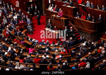 © PHOTOPQR/LE PARISIEN/olivier corsan ; Versailles ; 04/03/2024 ; Hélène Laporte, Députée RN Versailles, Frankreich, 4. märz 2024. Les parlementaires, députés et sénateurs, se sont réunis en Congrès Parlementaire pour la révision de la Constitution qui y intègre le droit à l'IVG l'Interruption Volontaire de Grossesse ou avortement. Foto : LP /Olivier Corsan ein spezielles Kongresstreffen beider parlamentsgebäude (Nationalversammlung und Senat) im Schloss Versailles, außerhalb von Paris, Frankreich, 4. März 2024. Die französischen Gesetzgeber treffen sich in Versailles, um über die Aufnahme eines artikels über A abzustimmen Stockfoto