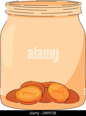 Ein Glas mit ein paar Münzen unten. Konzept Finanzkompetenz, Sparen, Bankeinlagen, Spenden Stock Vektor