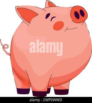 Befriedigendes, süßes, rundes Schwein, Schweinebank. Pinkfarbenes Schwein und bezauberndes Gesicht Stock Vektor