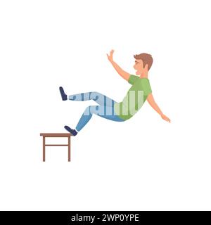 Mann klettert auf Holzstuhl und fällt mit offenen Armen Vektor-Illustration herunter Stock Vektor