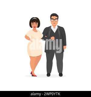 Plus Größe Mann mit Brille und Frau in weißem Kleid zusammen stehend Vektor Illustration Stock Vektor