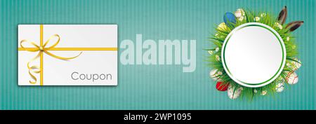 Ostereier Gras Coupon Emblem Vintage Banner Vintage Header mit Ostergutschein. Stockfoto